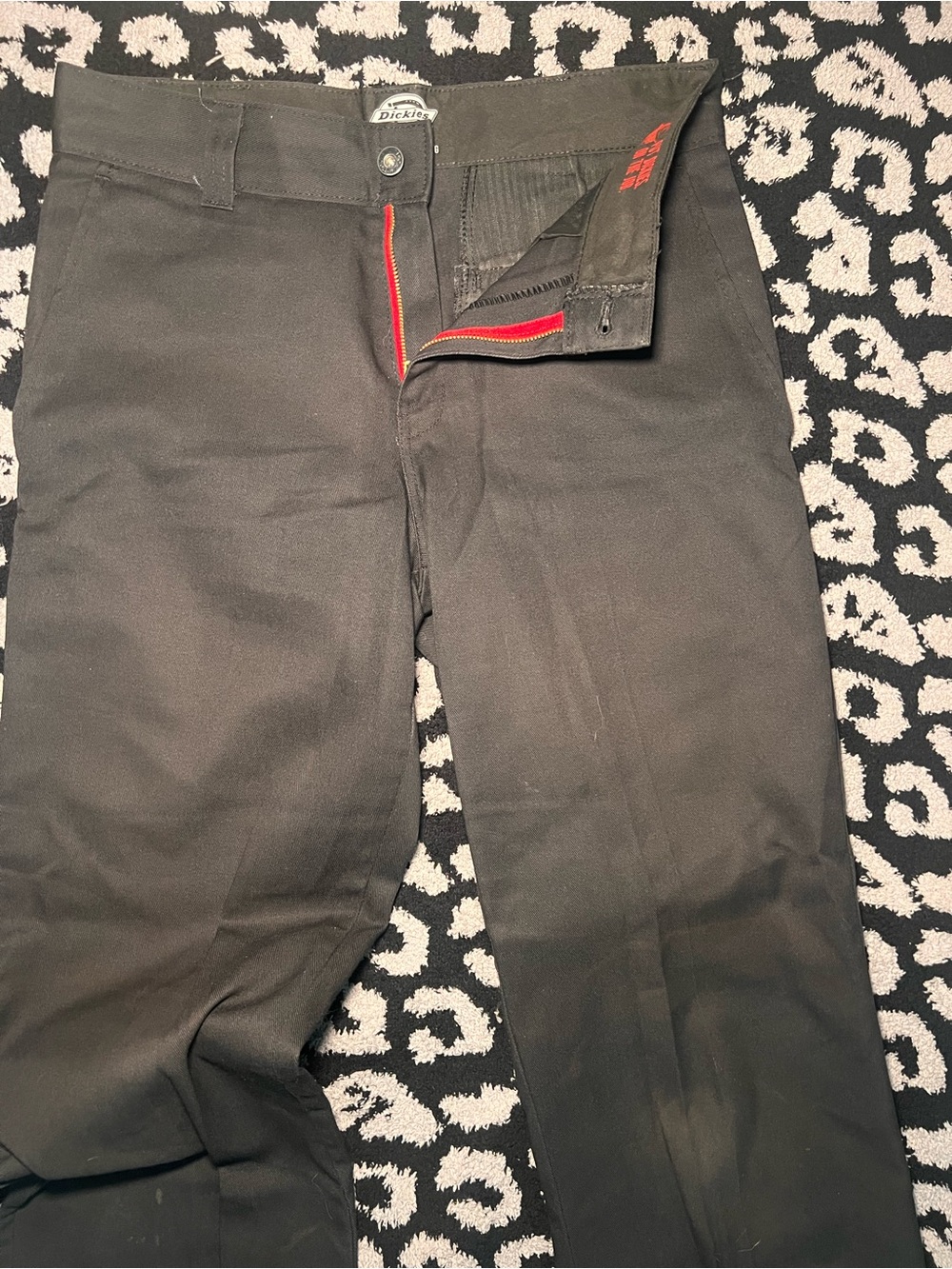 Dickies Black Skateboarding Pants with Red Zipper Accent